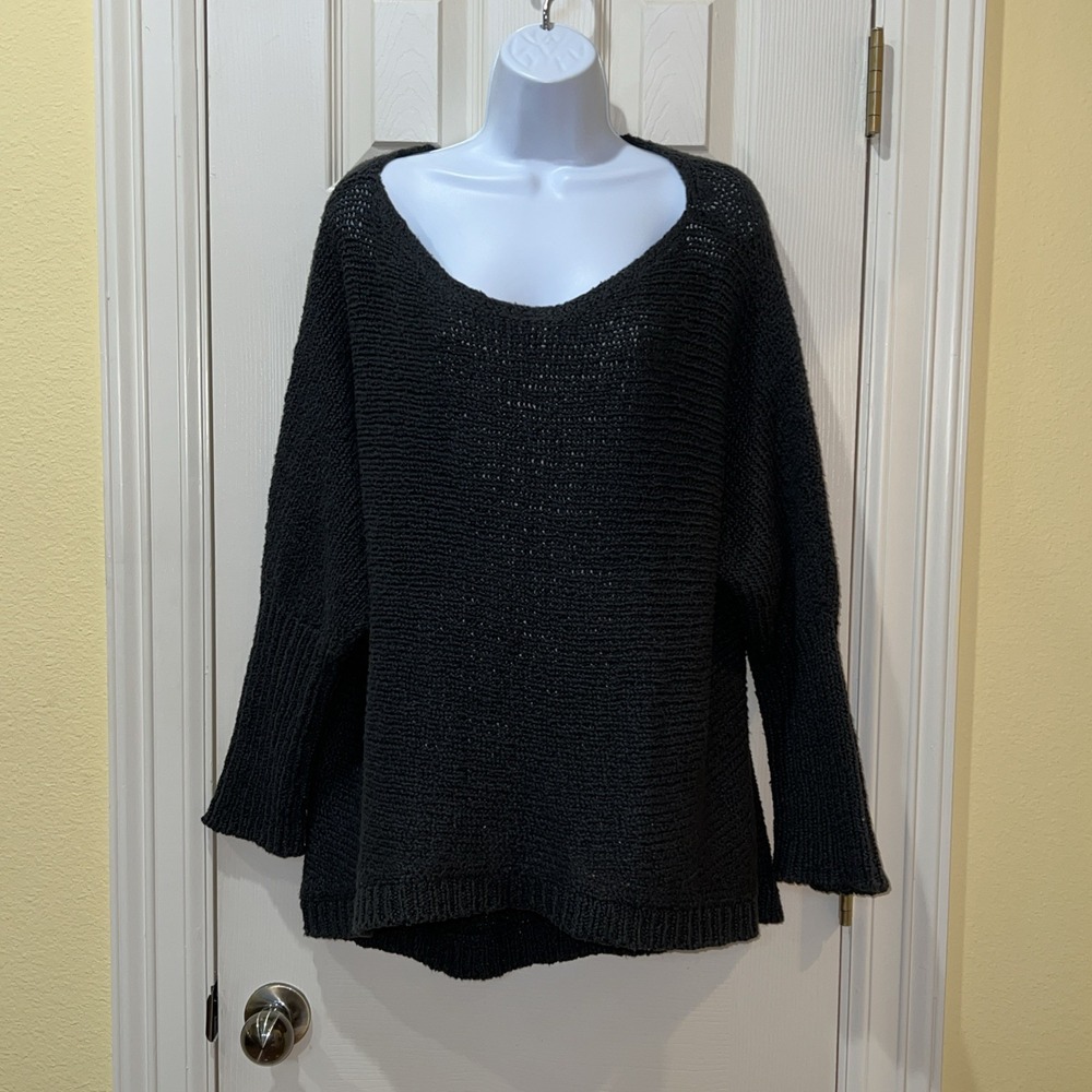 Eileen Fisher Black 100% Organic Cotton Pullover Knit Sweater Minimalist Boho